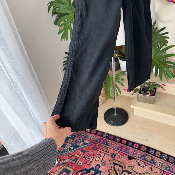 Athleta Cabo Linen Wide Leg Pants Black Drawstring 8 - Picture 5 of 13